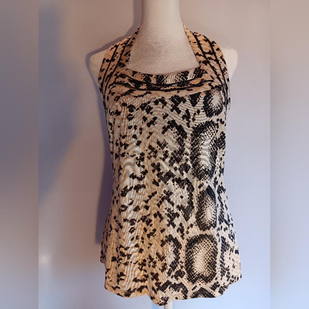 NWT White House Black Market silky snakeskin open back halter top